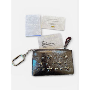 Jimmy Choo Silver Metallic Key & Card Holder w/ Zip Top